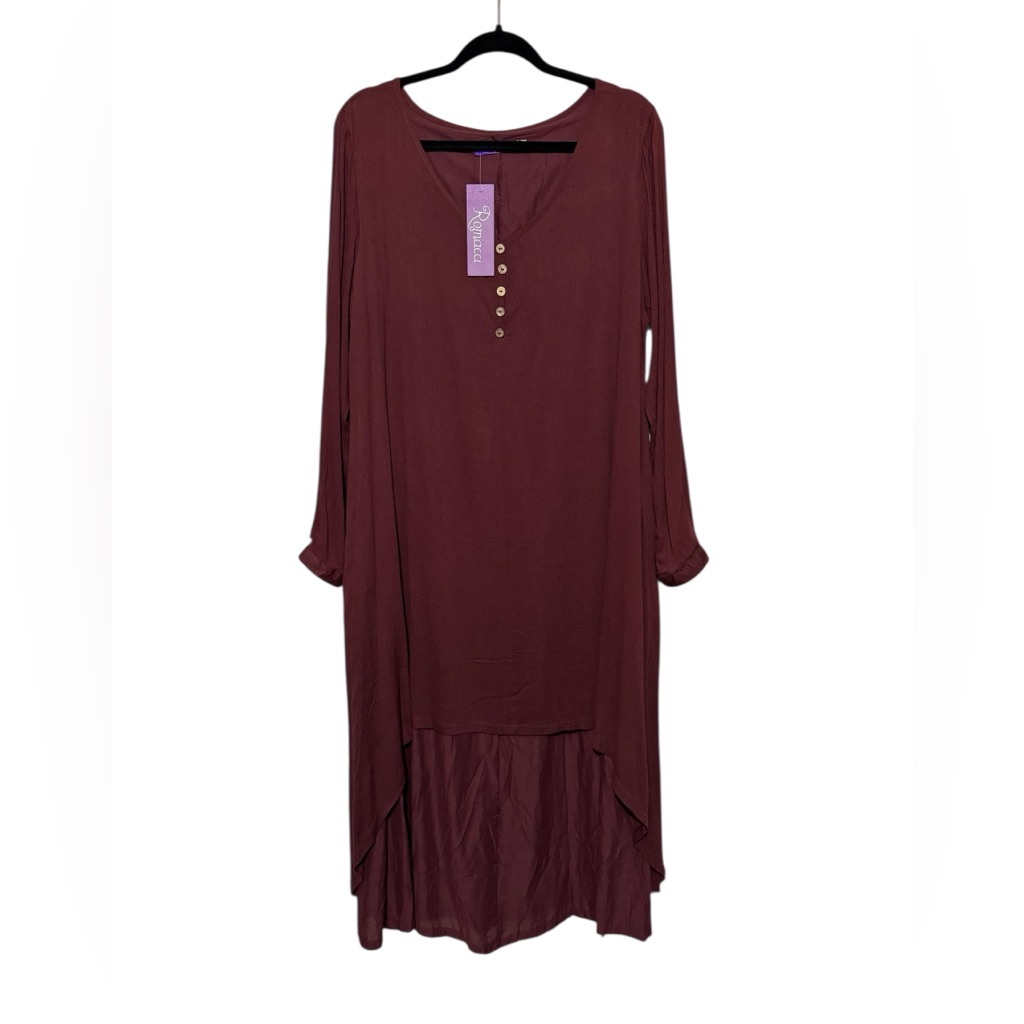 Romacci Nwt Red Maroon A-Line Loose Oversized Boho Hippie Dress Size Xl
